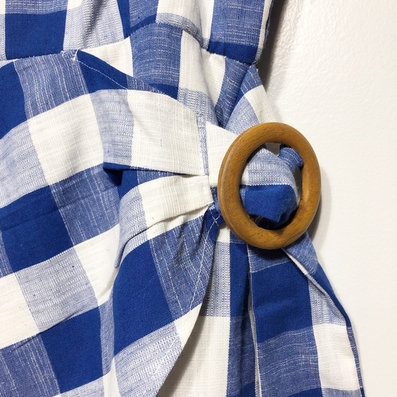 Altar’d State Gingham Linen Blend Dress Blue L - Picture 2 of 7